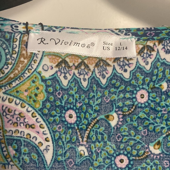 R. VIVIMOS Blue & Chartreuse Paisley Ruffled Maxi Wrap Dress SZ LG (12/14) - Picture 6 of 12